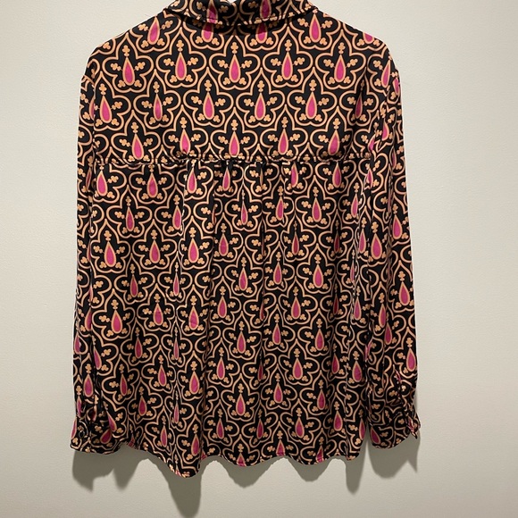 Rose+Olive Designer Womens Black Gold Pink Patterned Button Down Top Size Medium - Picture 2 of 4